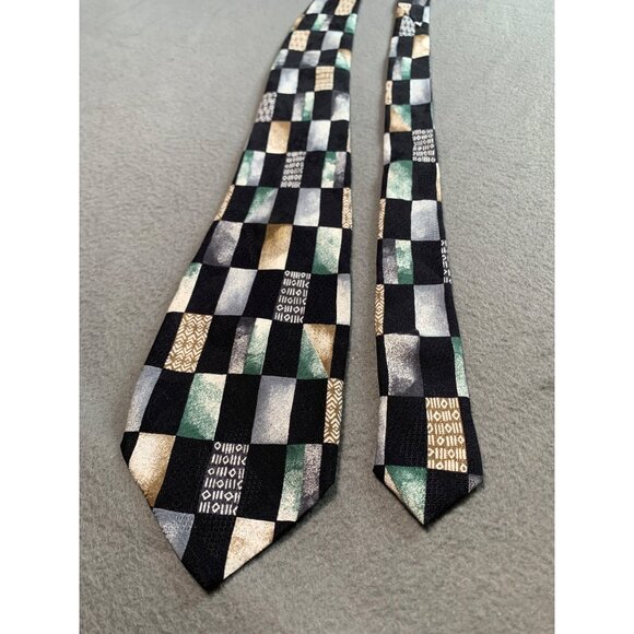 JT Beckett Mens Silk Tie Multicolor Geometric Pattern Silk Necktie - Picture 5 of 5